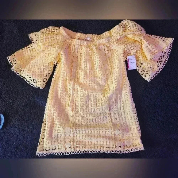 NWT Just Me Yellow Off-the-Shoulder Mini Dress with Ruffled Sleeves, small - Picture 5 of 10
